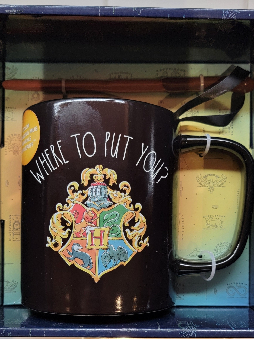 Hufflepuff Harry Potter Color Changing Mug & Wand Set Rae Dunn Magenta 21.3 oz